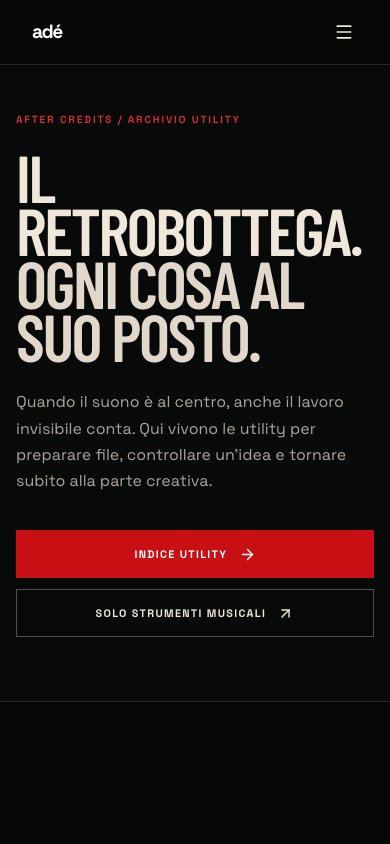 adé / After Credits — Layout mobile responsive con target tattili di 44px